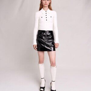 Maje Crinkle Patent fuax Leather Mini Skirt Size 36 NEW